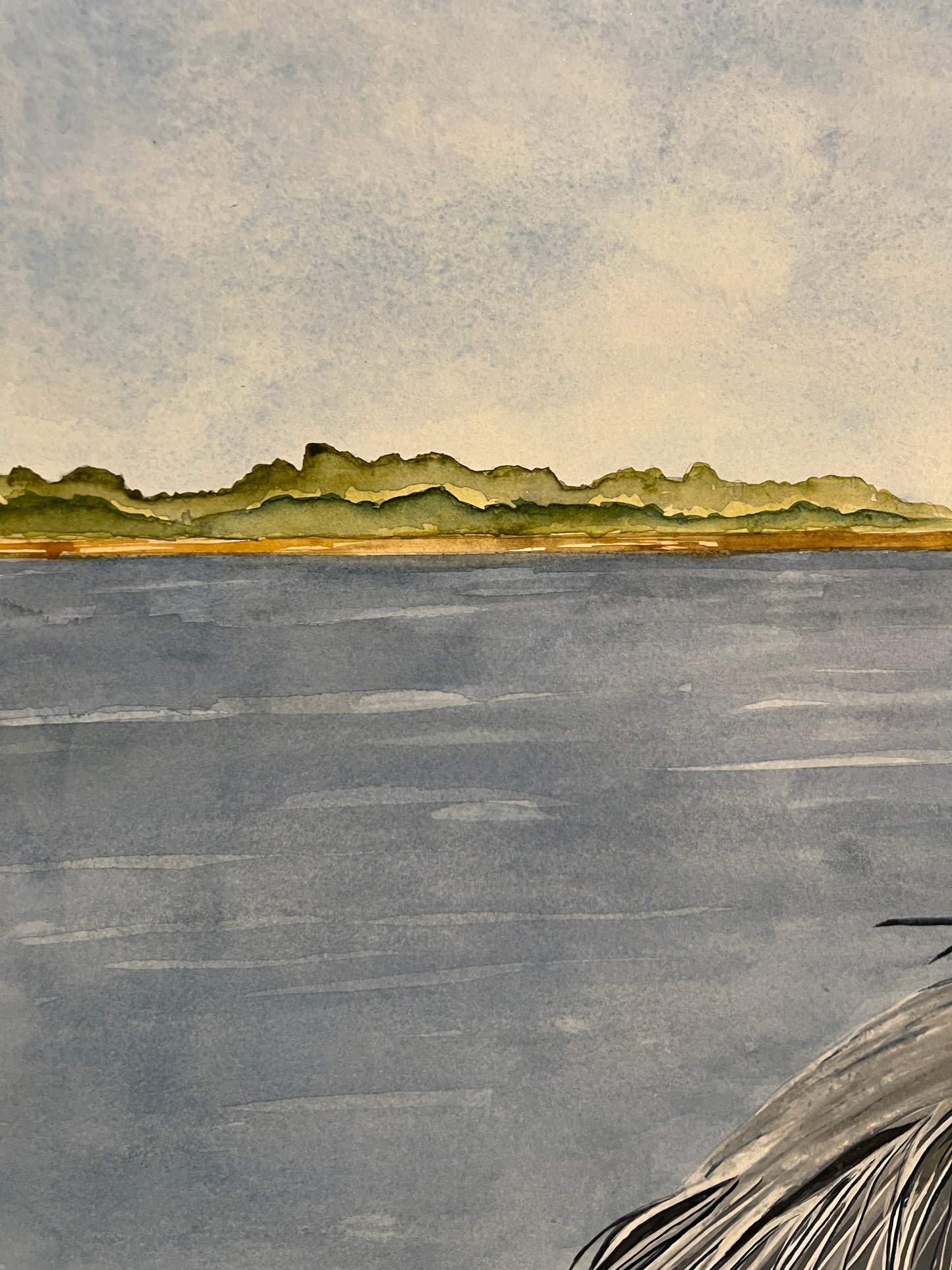 Hudson, Blue Heron, Original Fine Art Watercolor Painting, 30x38 Vertical, Framed Ready to Hang