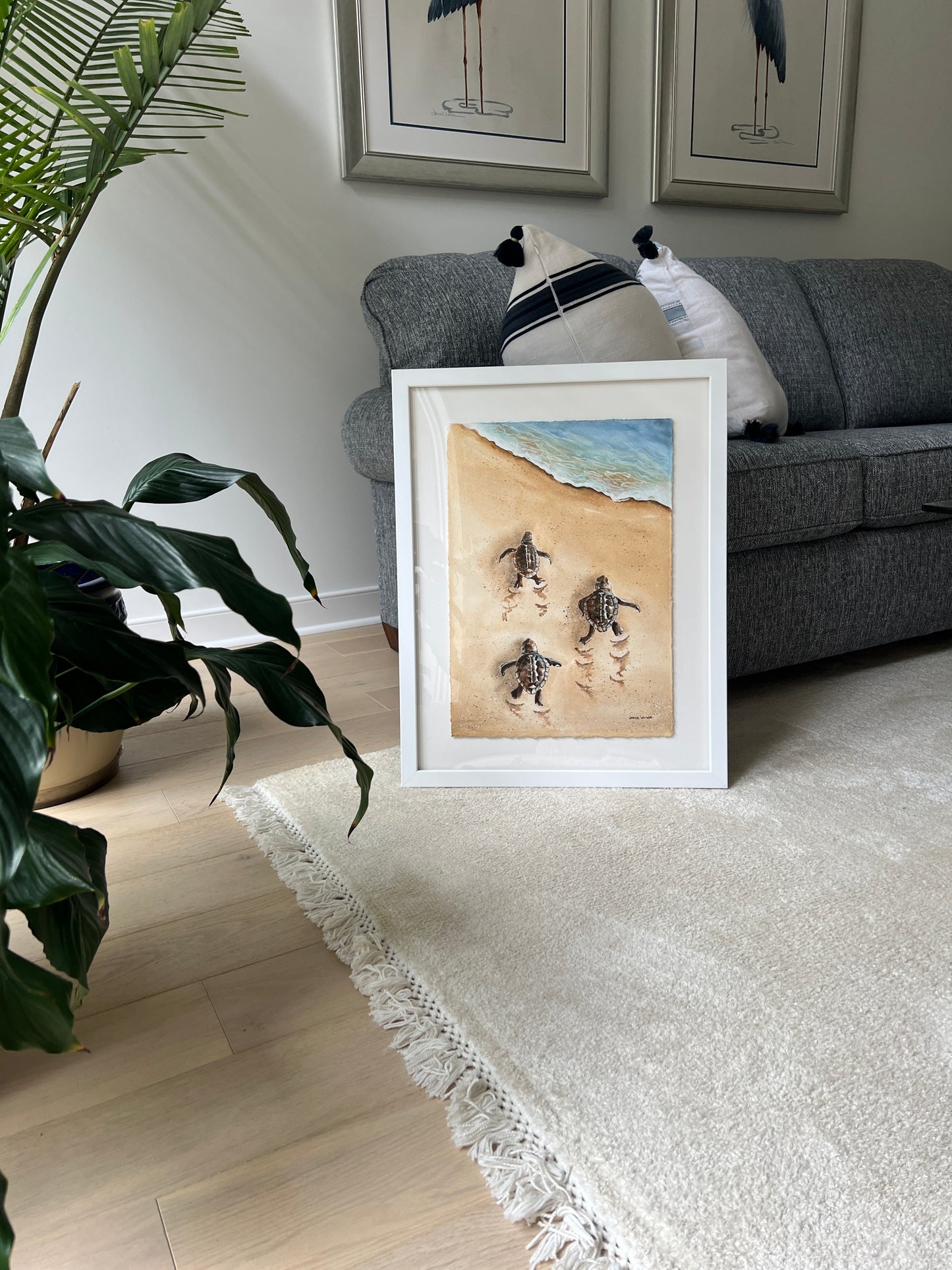 Giclee Prints of Original Watercolor, Baby Loggerhead Turtles crawling to ocean for first time