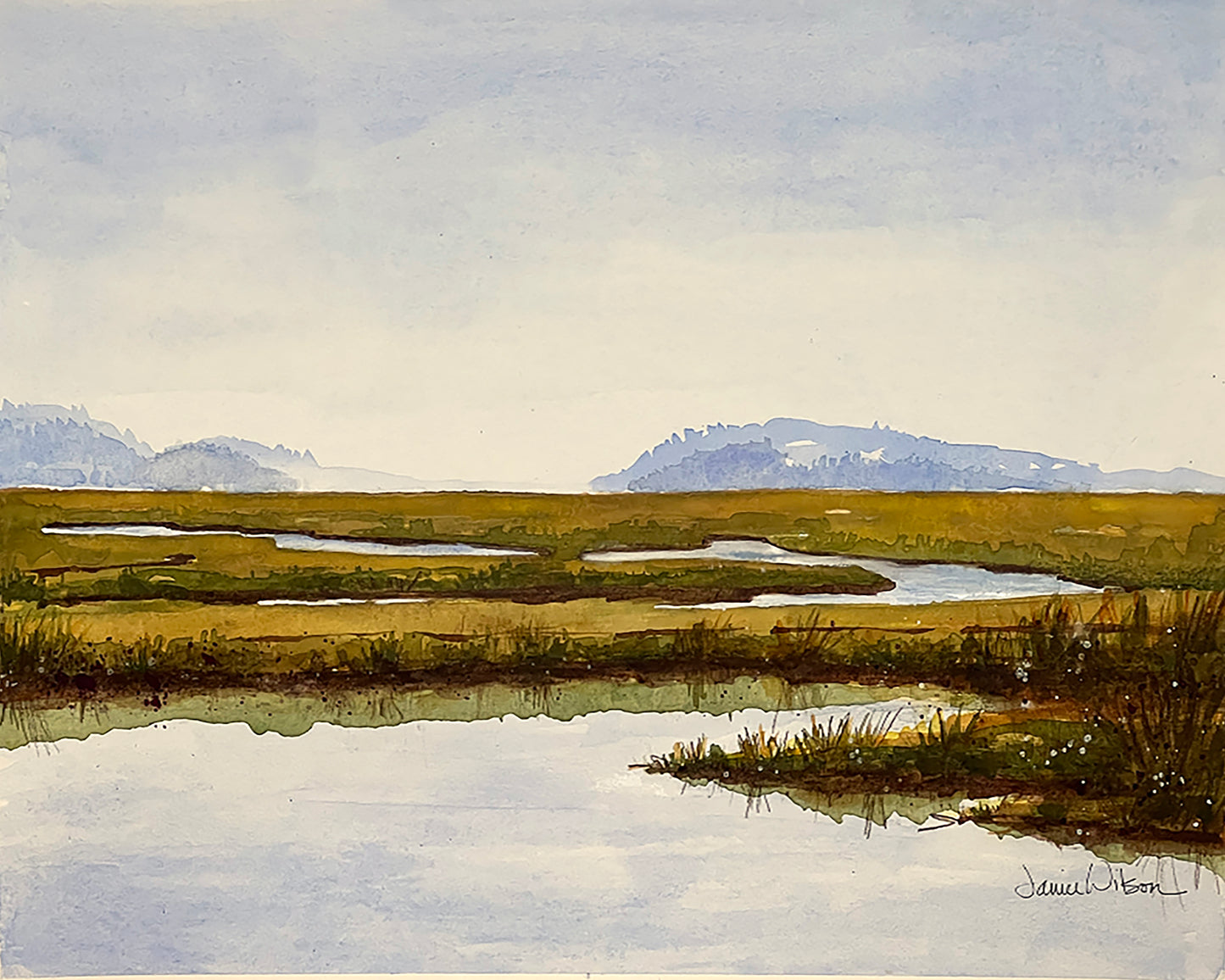 Original Watercolor "Low Country Marsh" 17.5" x 21" Matted and Framed, Ready to Hang
