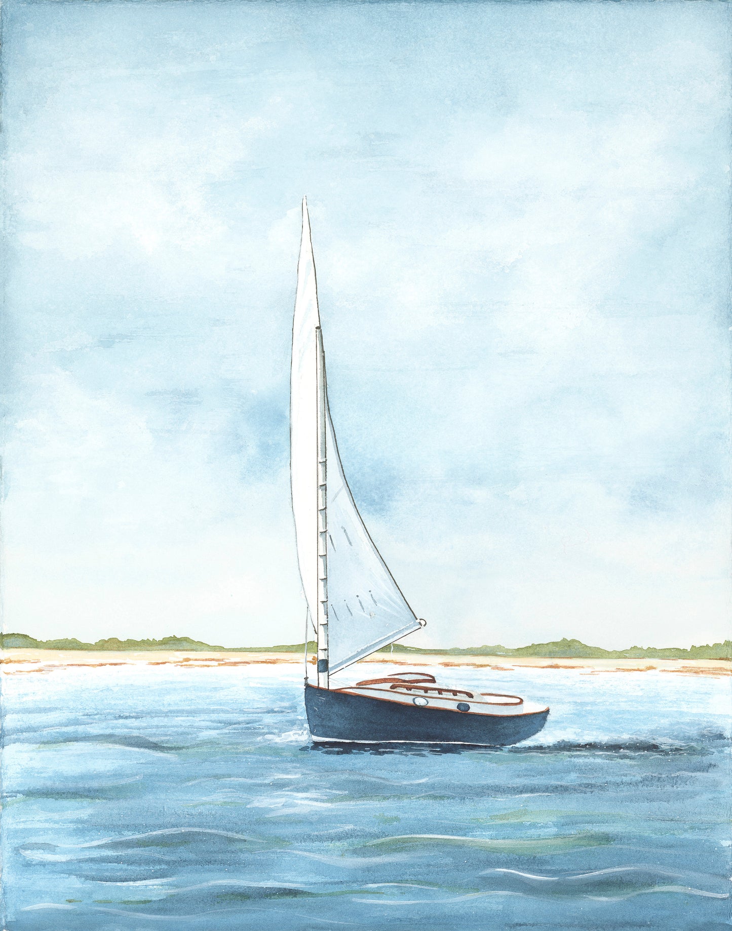 Sapphire, The Boat, Original Fine Art Watercolor Painting, 20 x 26 FRAMED