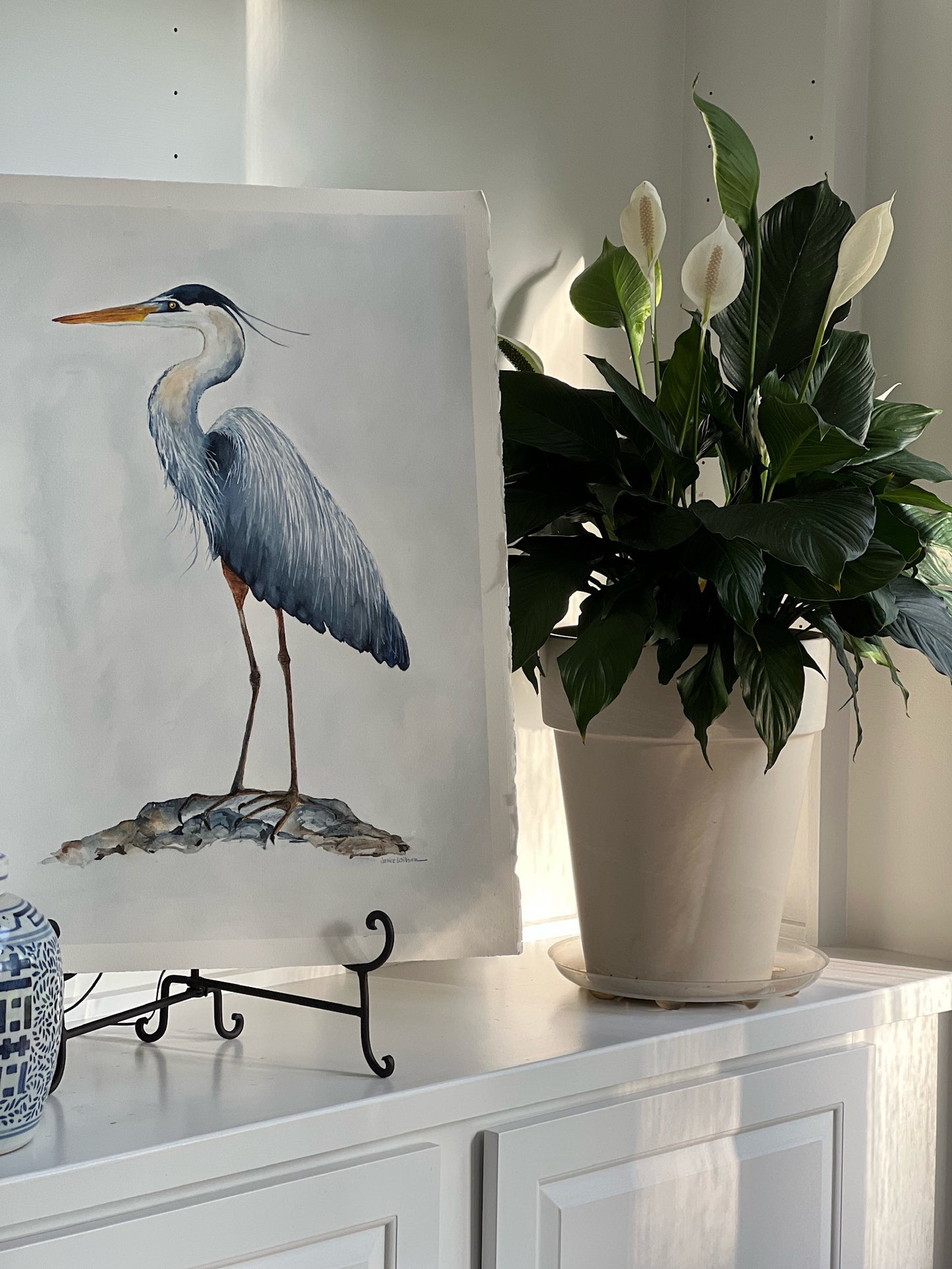 Original Watercolor, "Heron on the Rocks"