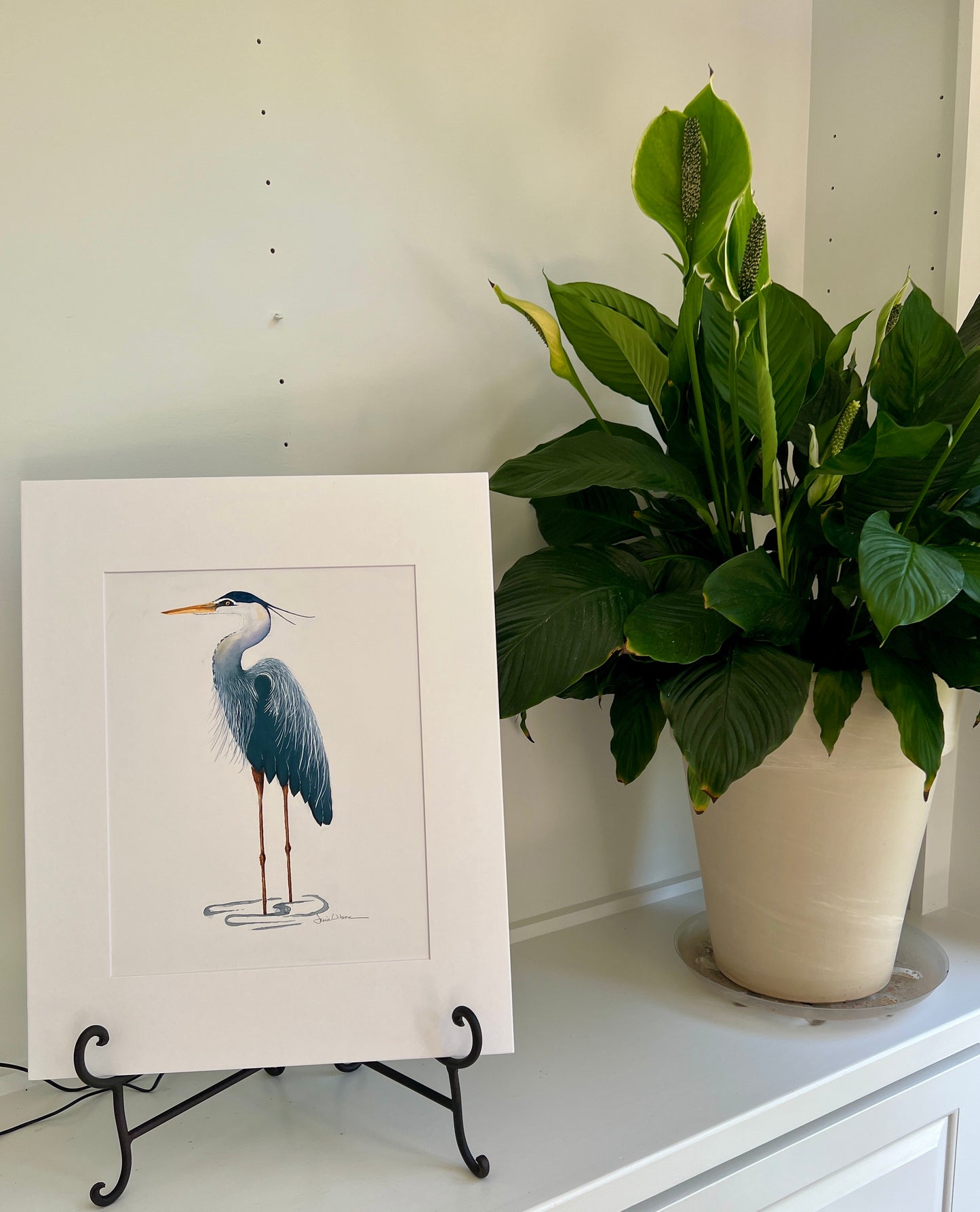 Giclee Print of Twin Facing Blue Herons in Puddles