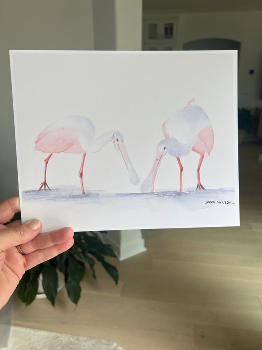 Baby Roseate Spoonbills, Original Fine Art Watercolor Painting, 14.5 x 20.5 framed and ready to hang