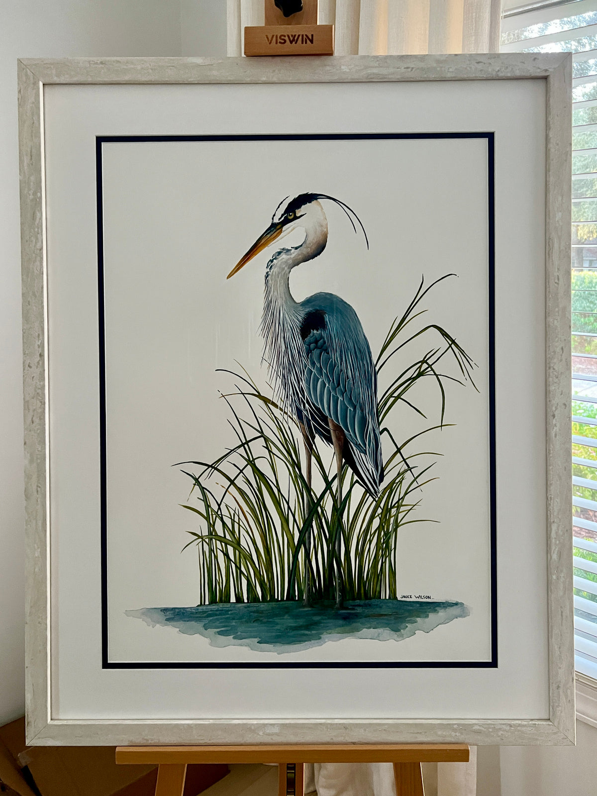 Blue Heron in Spartina Grass II, Original Fine Art Watercolor Painting