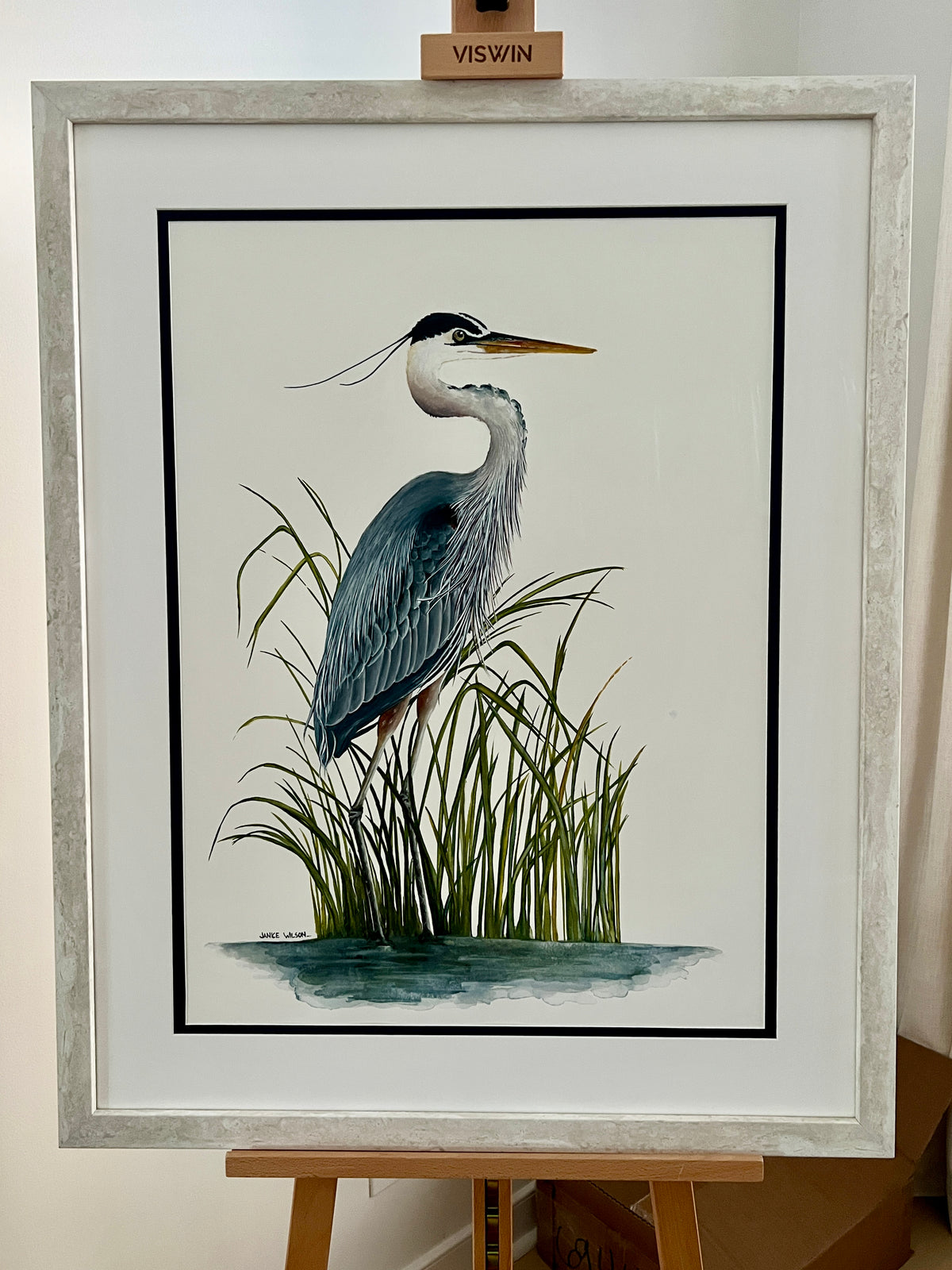 Blue Heron in Spartina Grass I, Original Fine Art Watercolor Painting