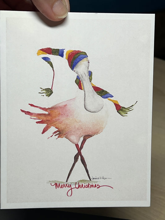 Note Card, Christmas Card, Greeting Card, Spoonbill with Christmas Hat, Blank Inside, Set of 10 (Copy)