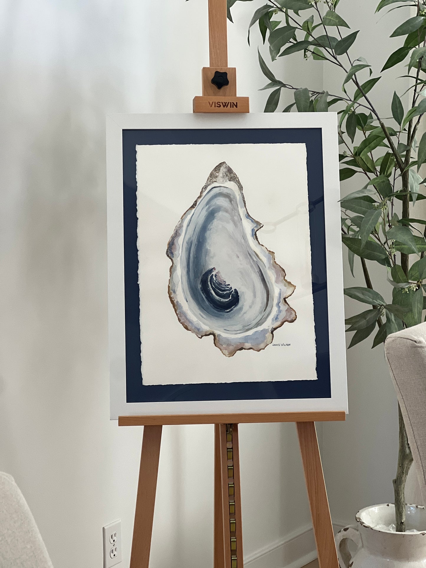 Original Watercolor "Oyster #1" - Pairs with Oyster #3, Framed, Ready to Hang 20x26