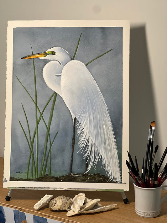 Giclee Print of Great White Egret, Original Fine Art Watercolor Painting