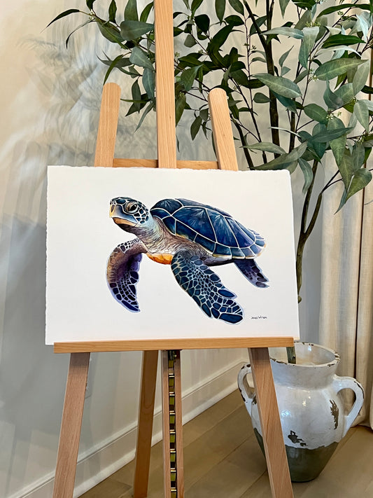A Very Blue Turtle, Giclee Print, Original Fine Art Watercolor Painting, Loggerhead Sea Turtle