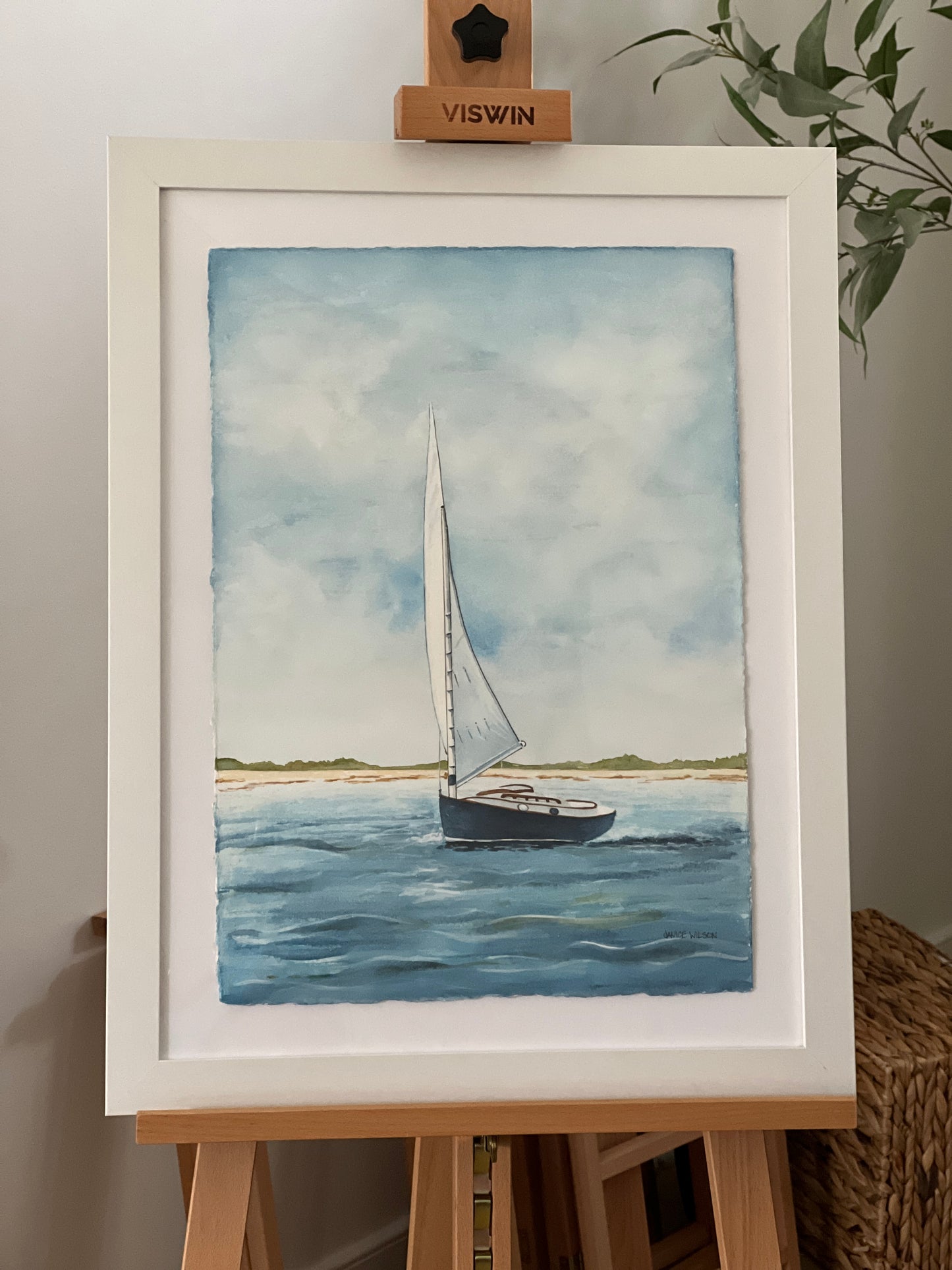 Sapphire, The Boat, Original Fine Art Watercolor Painting, 20 x 26 FRAMED