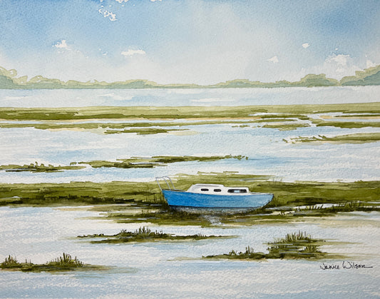 Original Watercolor "Little Blue Boat"