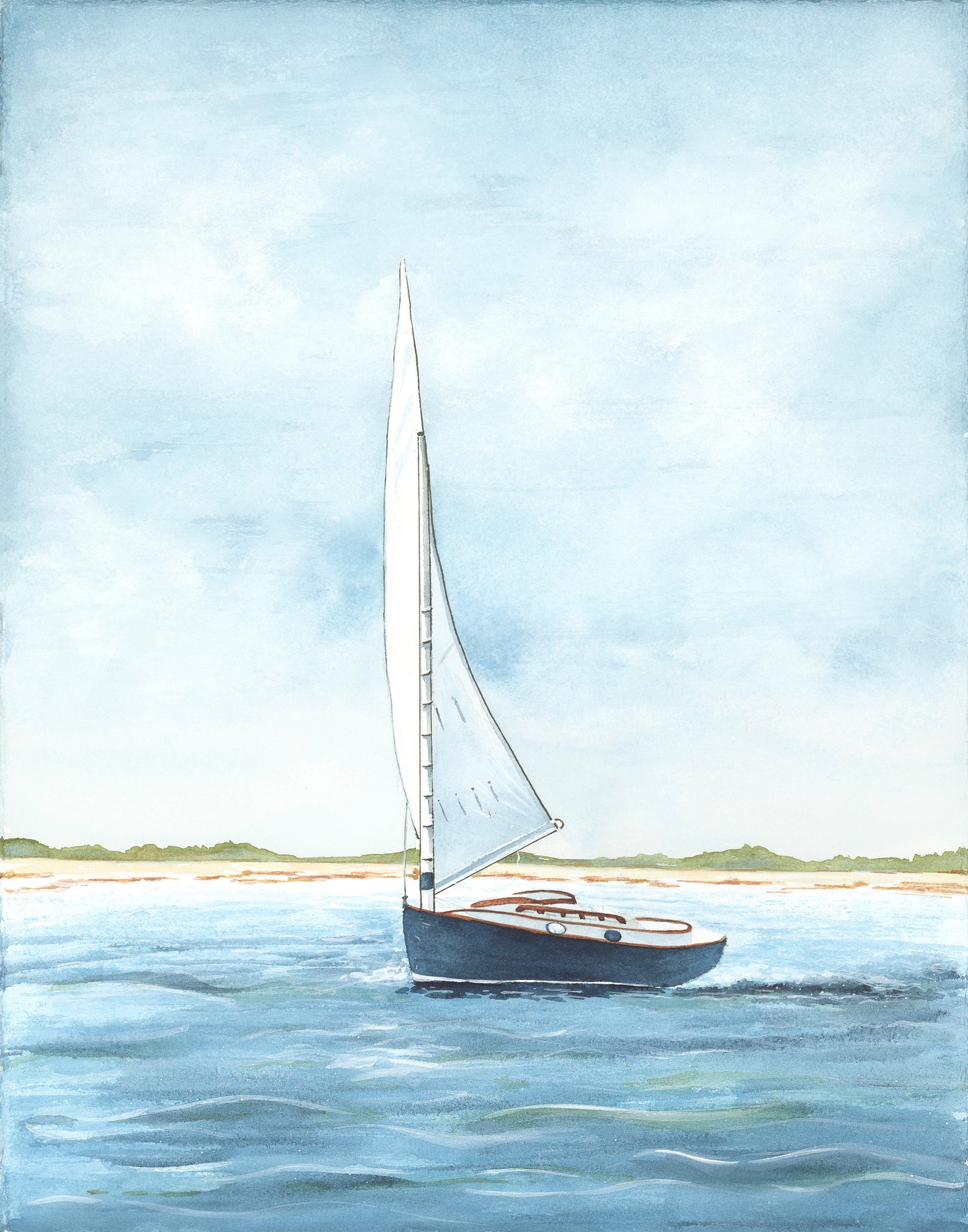 Sapphire, The Boat, Original Fine Art Watercolor Painting, 20 x 26 FRAMED