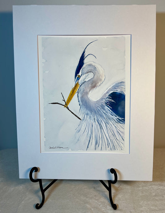 Original Watercolor "Fancy Heron" Size 11" X 14"